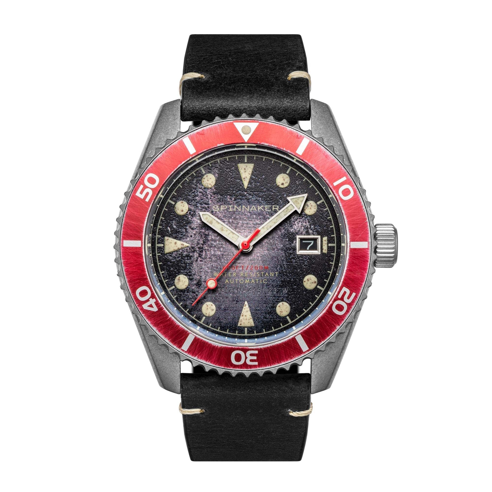 Spinnaker Wreck Red Ring & Gray / Leather | Black Dial 44mm Japanese Automatic W