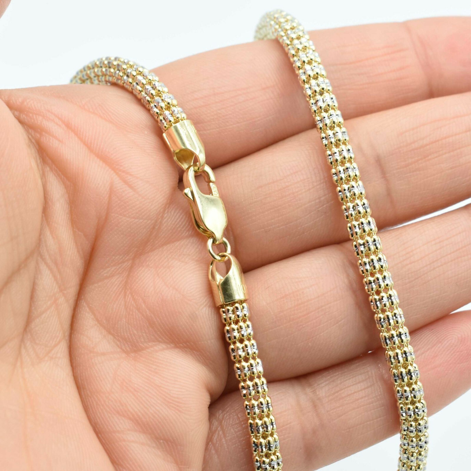 4.4mm Diamond Cut Iced Chain Link Chain Necklace Real 10K Yellow White Gold