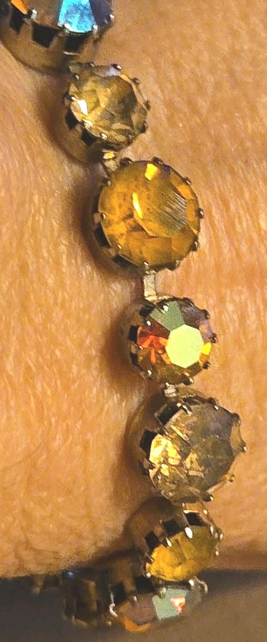 Vintage Faux Topaz Citrine Glass AB Rhinestone Bracelet 7.5 Inch Estate Jewelry