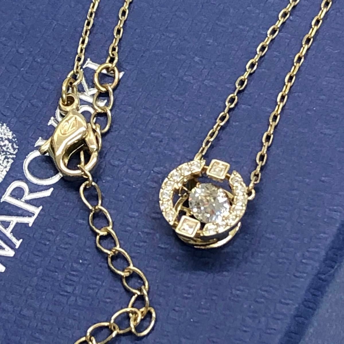 Swarovski Sparkling Dance Necklace Round Cut Crystal Pendant Gold Tone Chain