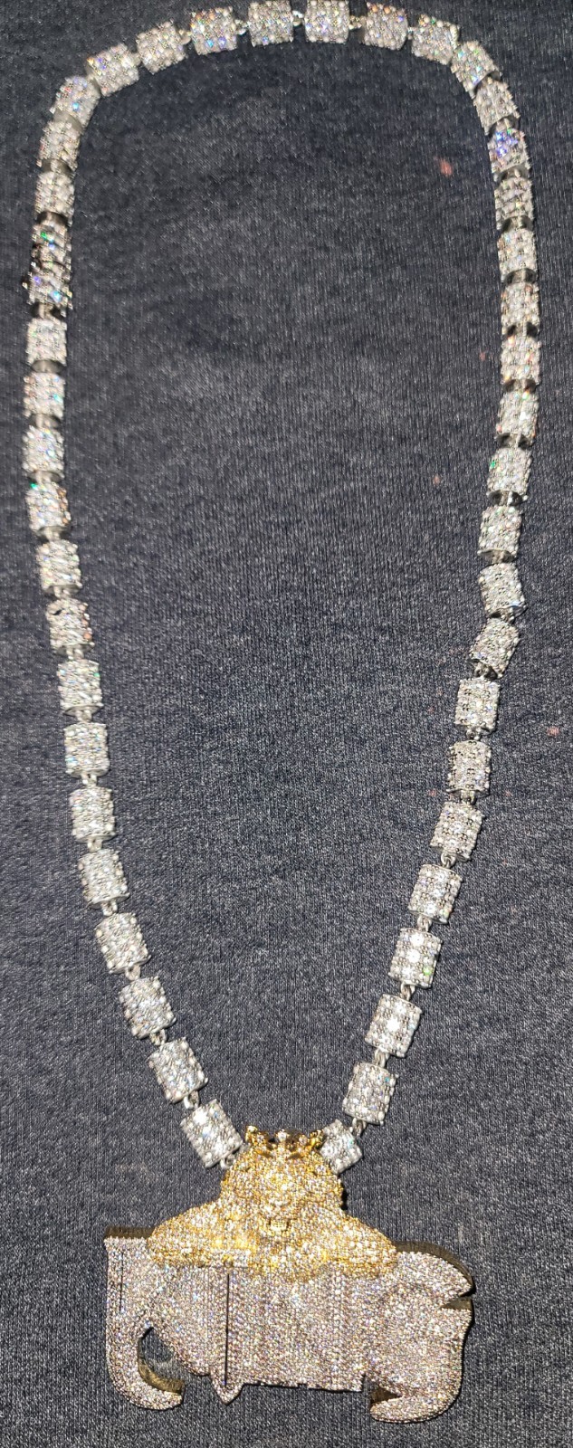 14k White Gold Thermal Fused With Brass With Ice Cz’s 24-inch Barrel Link Chain