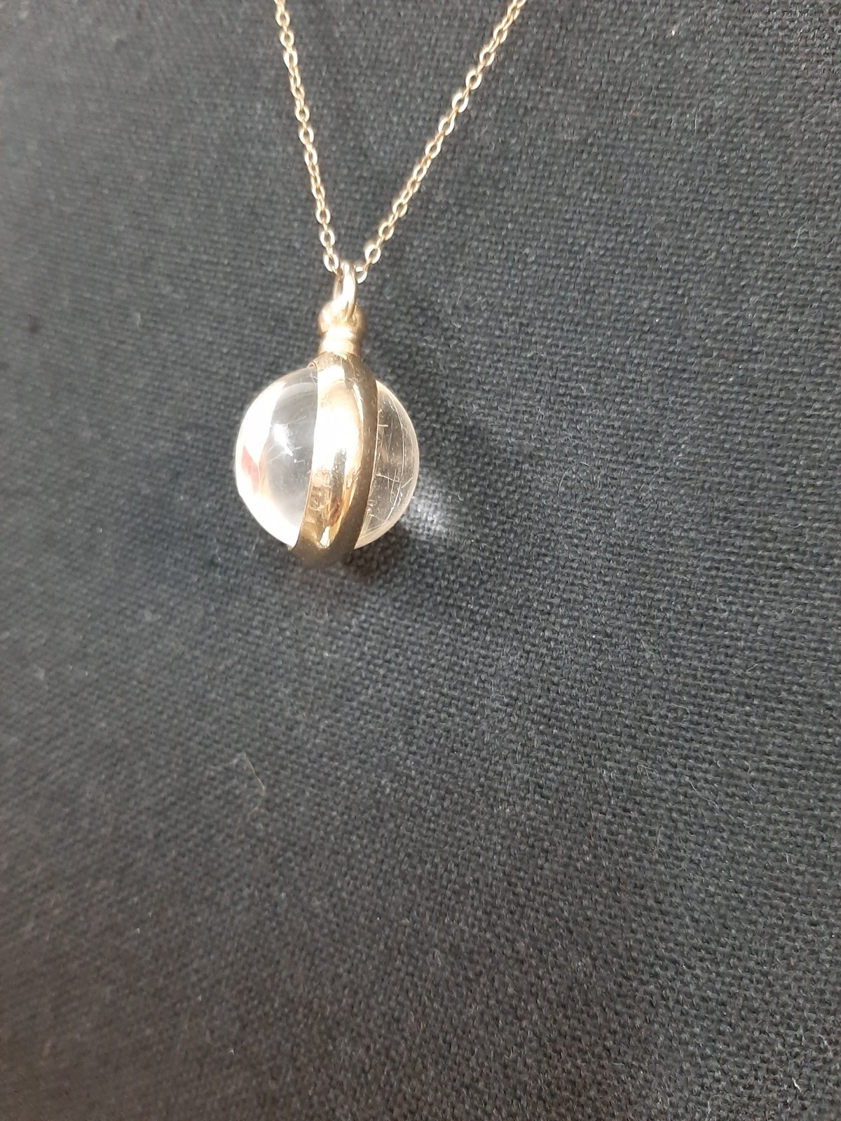 Vintage Mustard Seed Pendant in glass or acrylic ball. Goldtone fitting & chain.