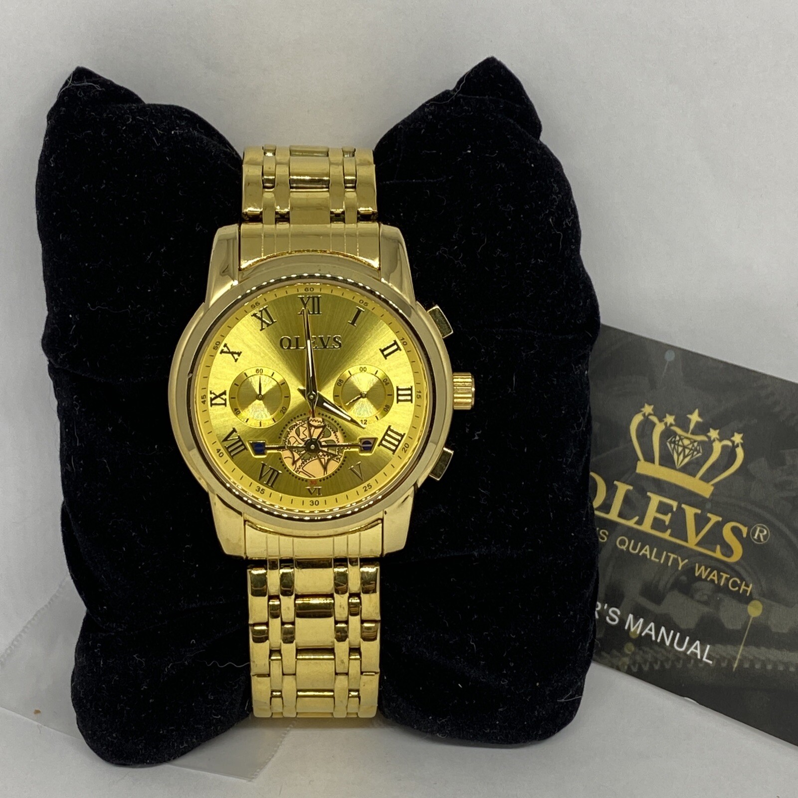 Olevs 2859G Men’s Gold Stainless Steel Band Analog Dial Quartz Wrist Watch RQ640