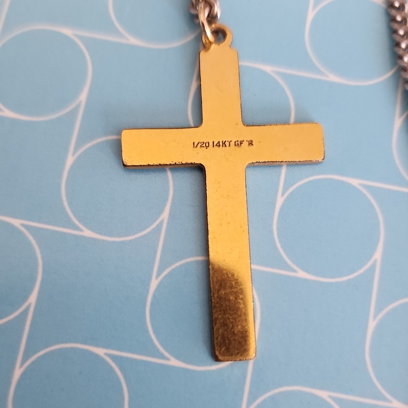 14k Gold Plated Cross Rope Chain Necklace vintage 1950s