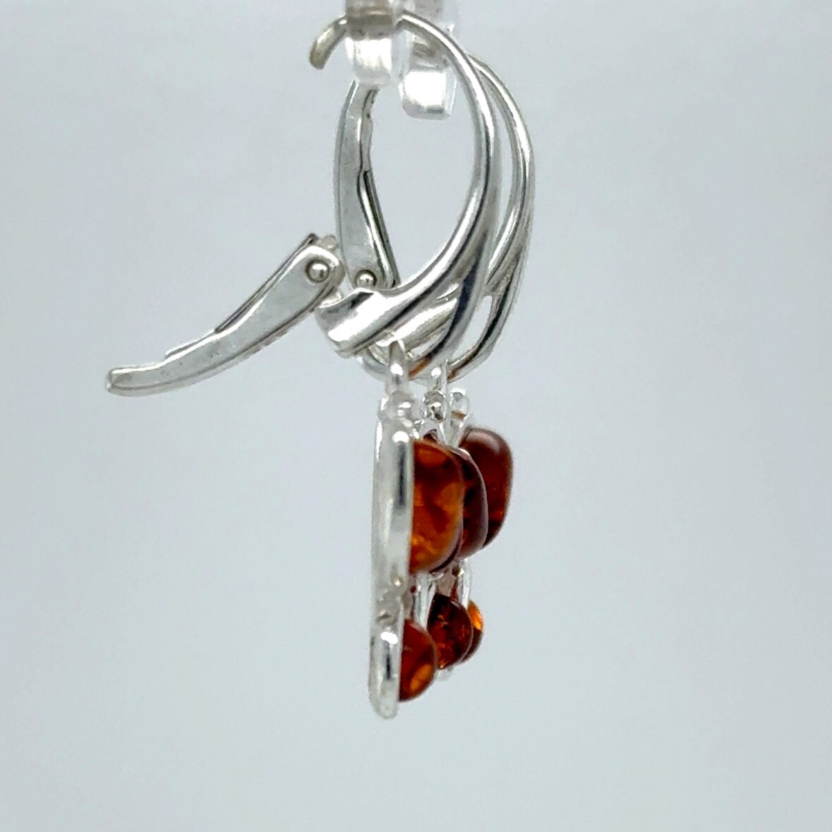 Cognac Brown BALTIC AMBER Butterfly Leveback Earrings 925 STERLING SILVER #5528e