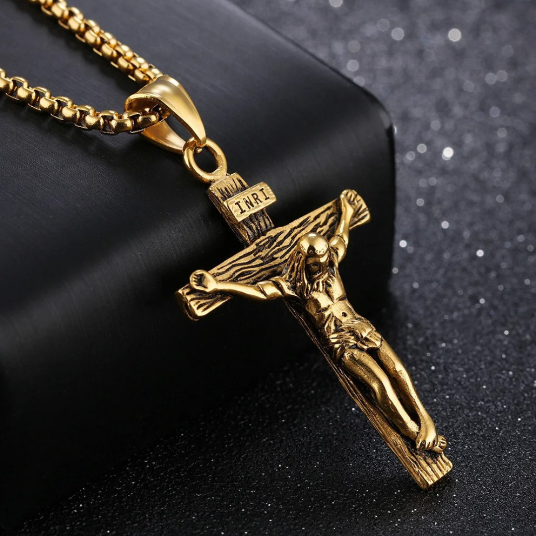 Men Stainless Steel Jesus Christ Crucifix Cross Pendant Chain Necklace
