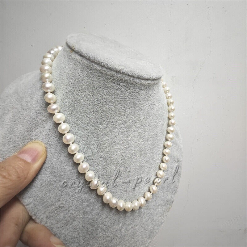 26″ 22 19”GENUINE AAA 8-7 MM Cultured Akoya WHITE PEARL NECKLACE 14K gold clasp