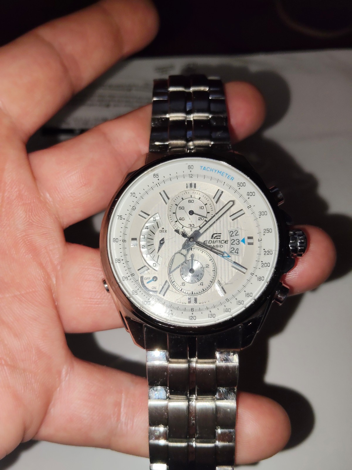Casio Edifice EFR-501 Chronograph Silver Dial Men’s Watch – New Battery / Tested