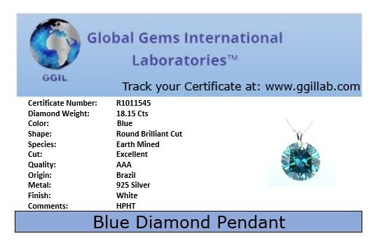 RARE 18.15 Ct Blue Diamond Solitaire Pendant, Amazing Shine, FREE Studs