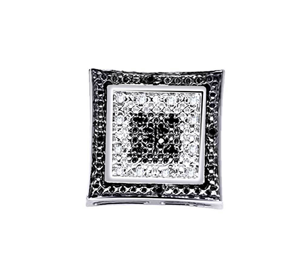 Black & Real Diamond Accent 10K White Gold Cluster Stud Men Earring (Only 1pc)