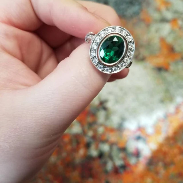 2 Ct Green Oval Cut CZ Art Deco Emerald Min Century Engagement 925 Silver Ring