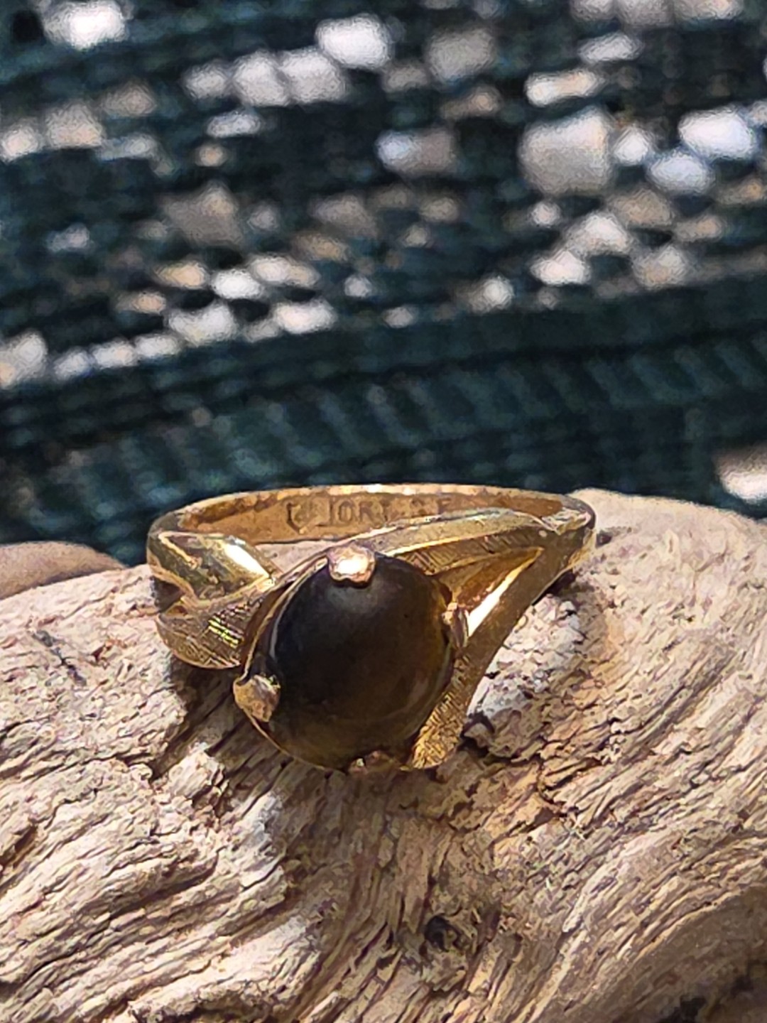 Vintage MGM Stamped 10KT GF Gold Filled Cabochon Tigers Eye Ring Size 7.25 W93