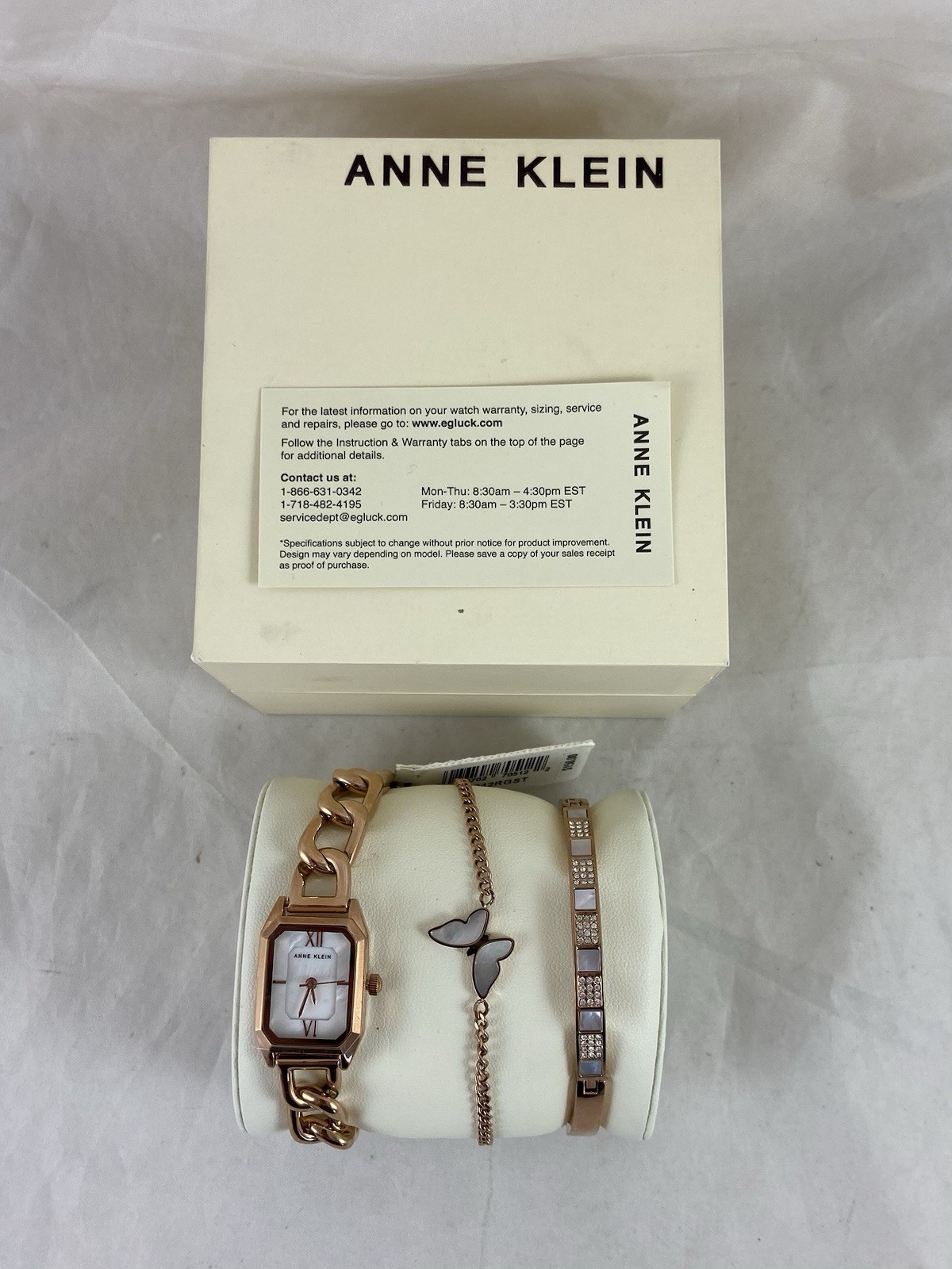 Anne Klein Women’s Watch & Bracelet Set Rose Gold Mother Of Pearl Butterfly NEW
