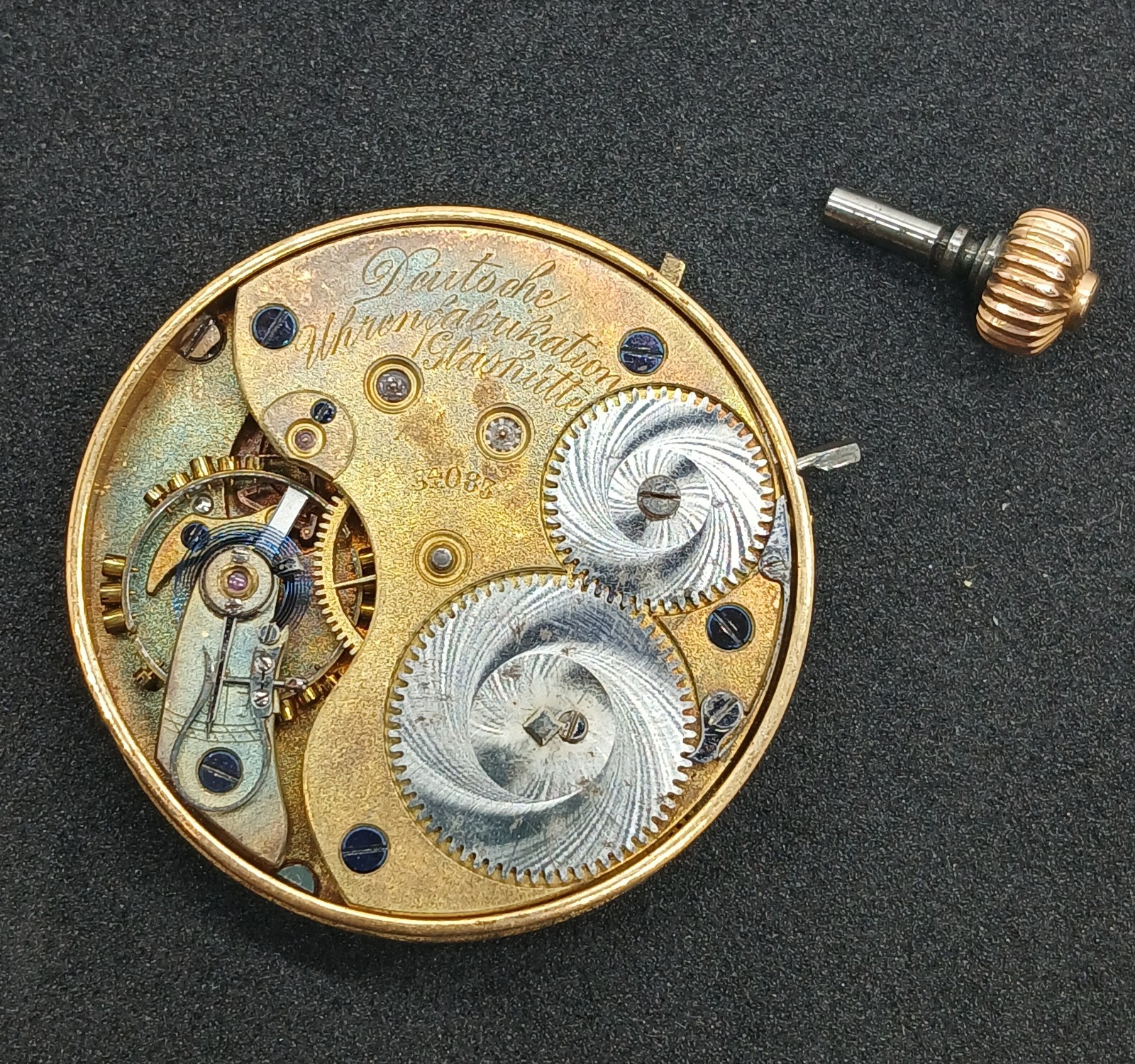 Vintage A. Lange & Söhne Glashutte Pocket Watch Movement N°54083 Dial 43mm