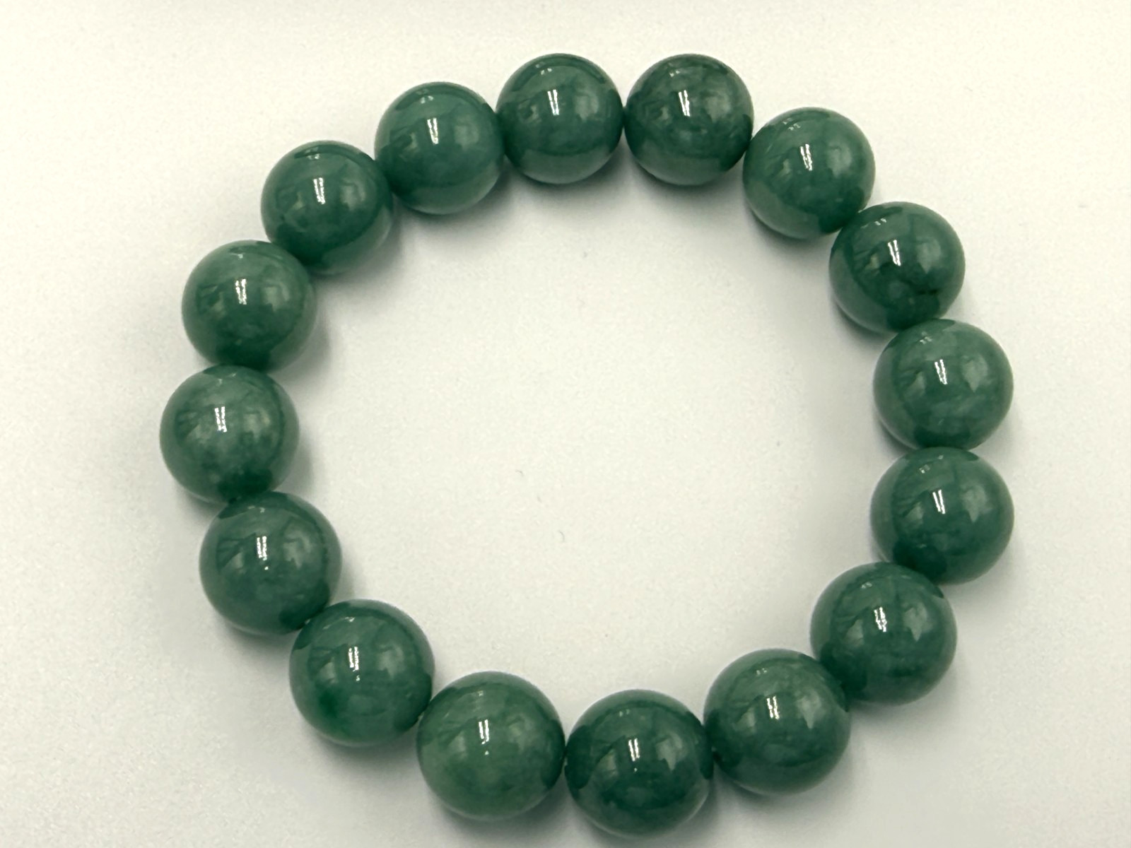 Certified Natural Grade A Jadeite Jade Beaded Bracelet Green 13.4 mm #500670