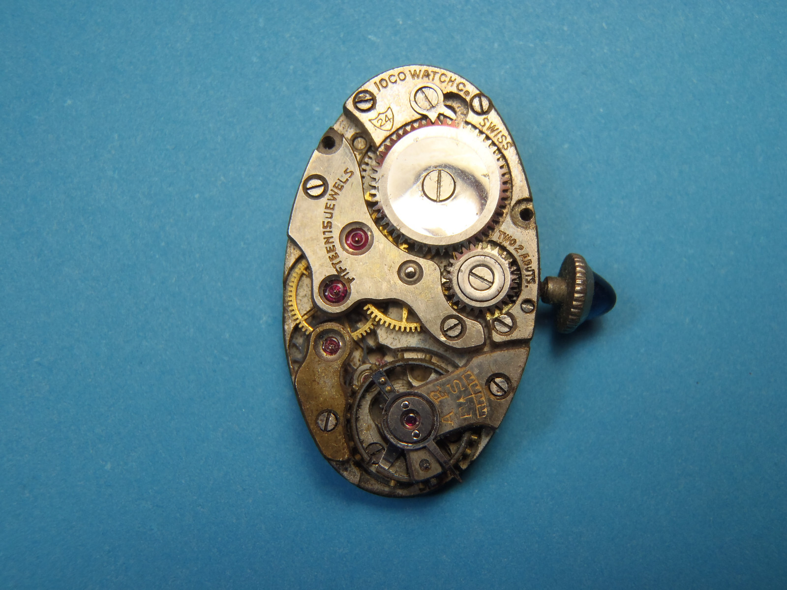 Antique 10 Co Watch Co Movement 15 Jewel Swiss 2 Adj 24 LP 25mm x 15mm For Parts