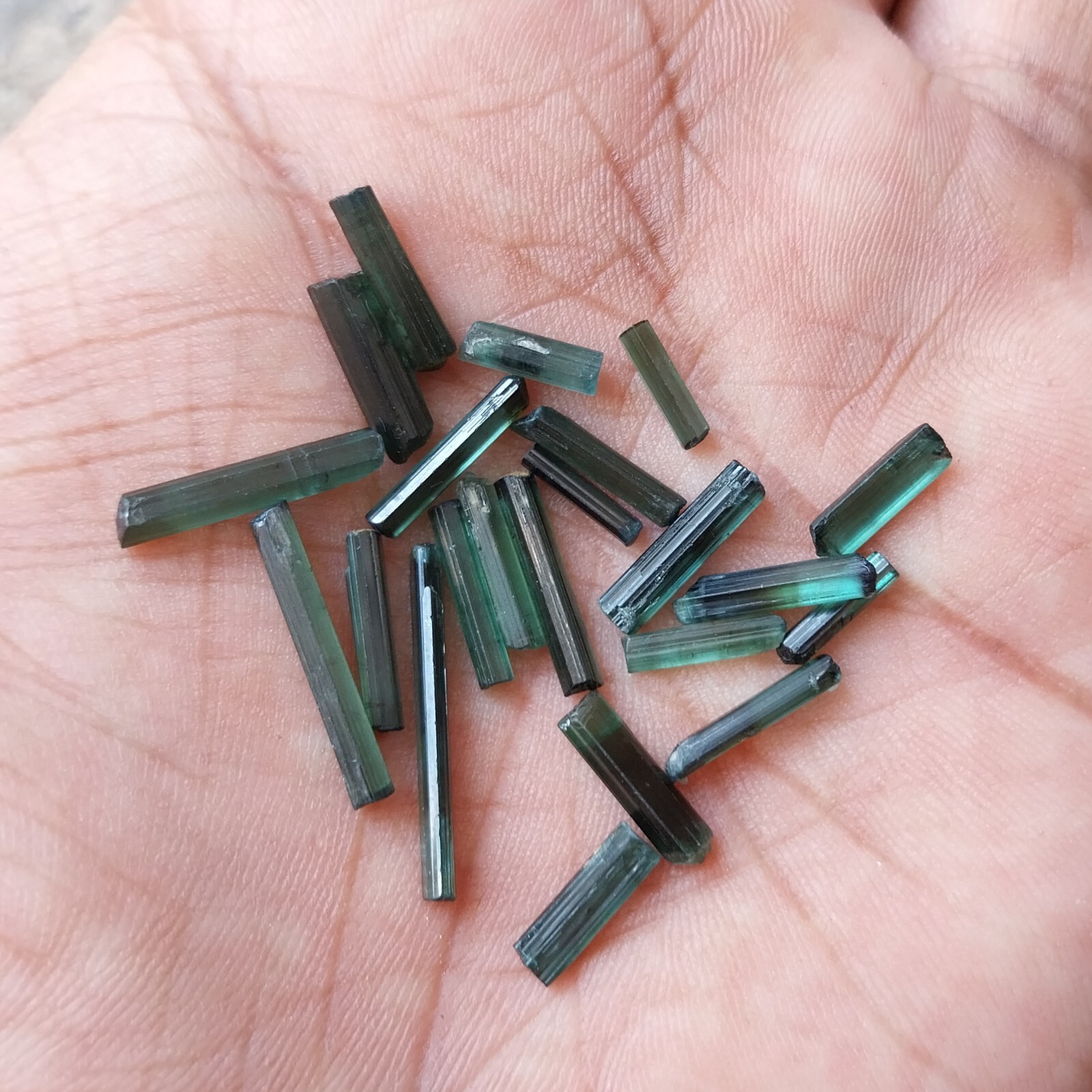16 Cts Natural Deep Greenish Blue Tourmaline Pencil Rough 22 pcs