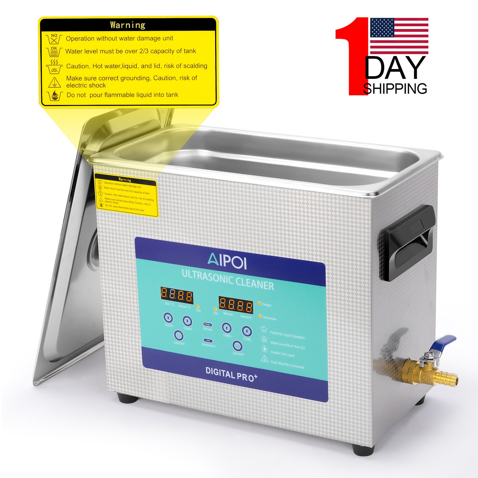 AIPOI 6.5L Ultrasonic Cleaner with Heater Timer & Basket Digital Sonic Machine