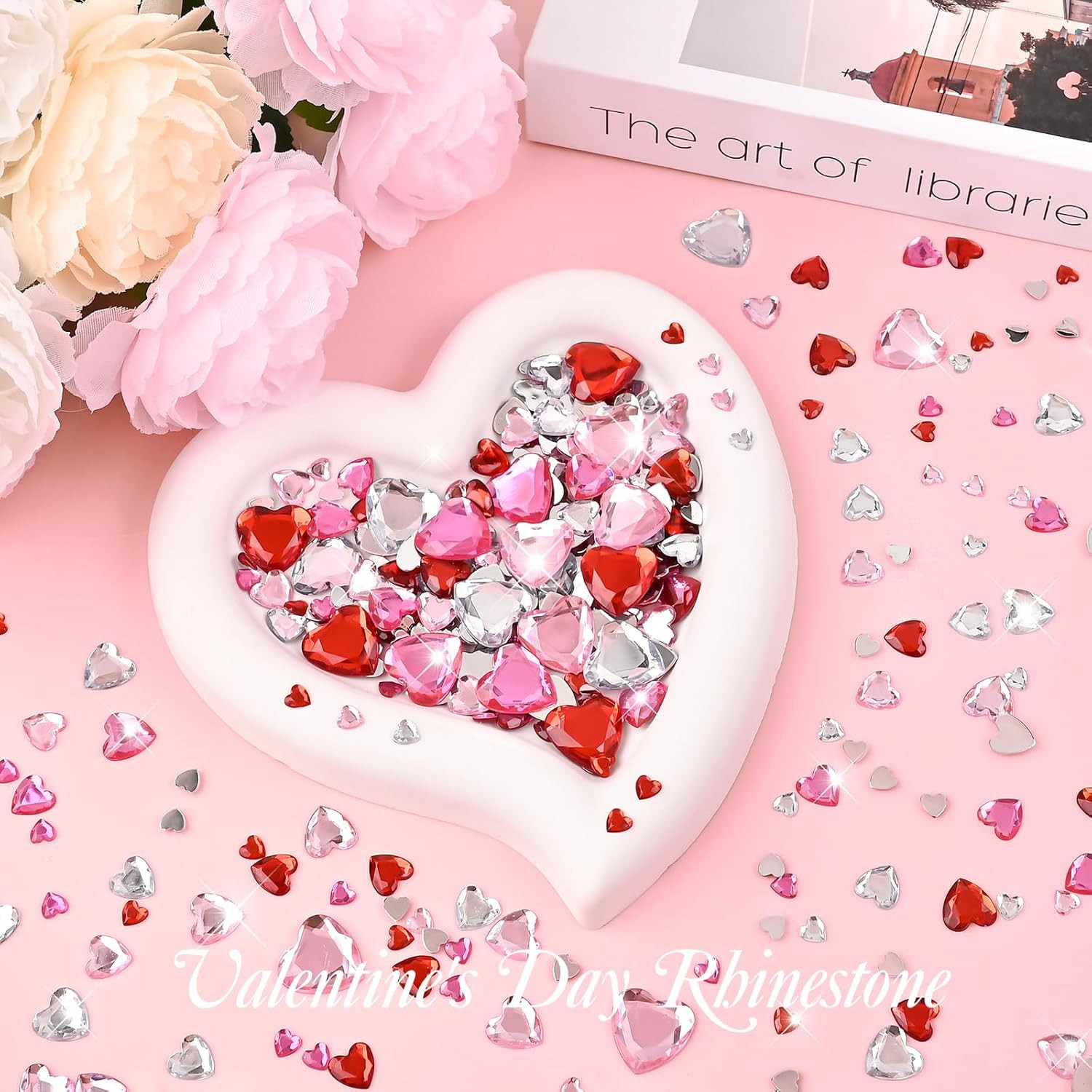 600 Pcs Acrylic Heart Rhinestone 6-18 Mm Valentines Heart Gems Multi Color Flat