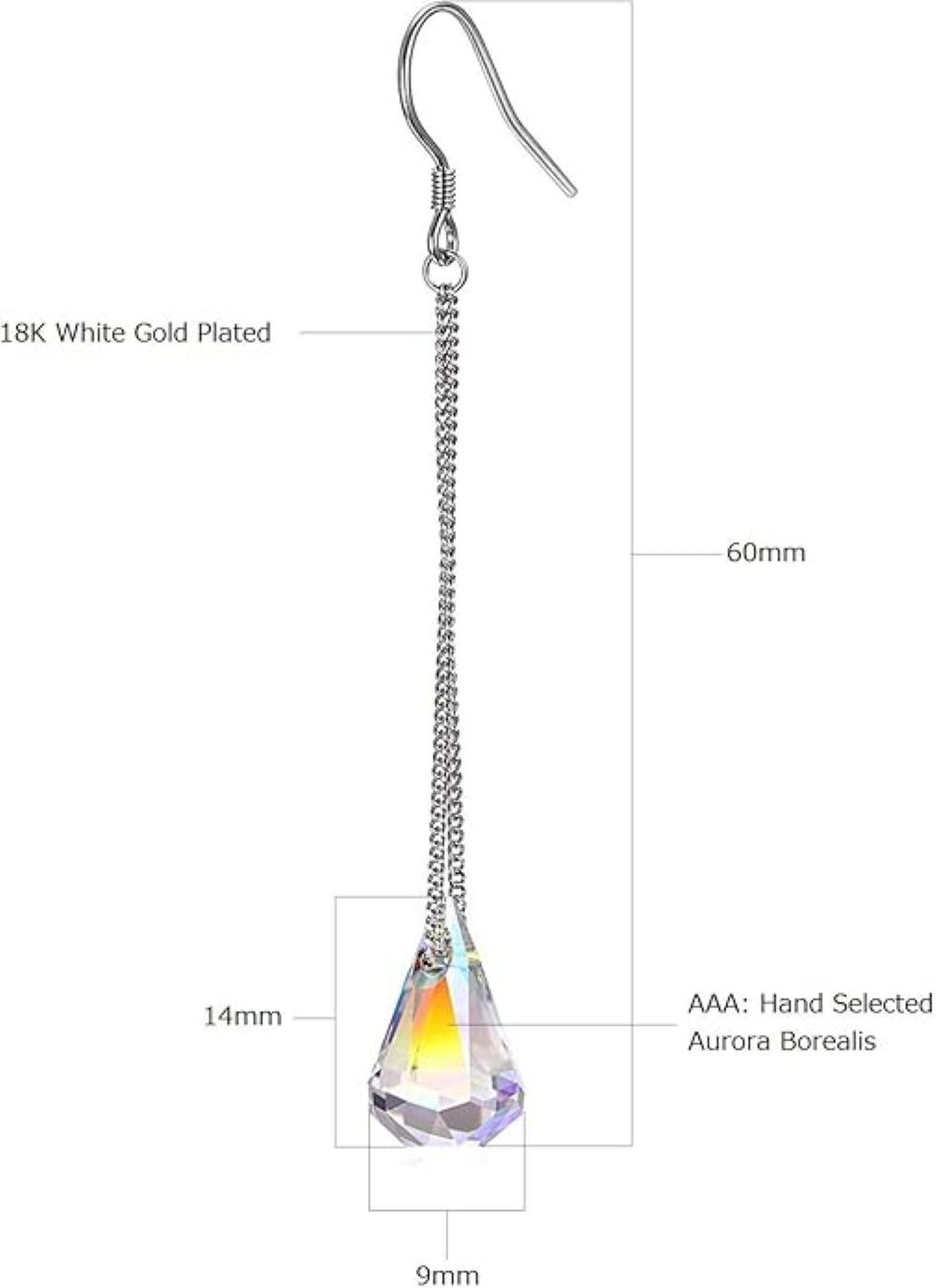 18k White Gold Plated Aurora Borealis Teardrop Crystal Drop Hook Earrings