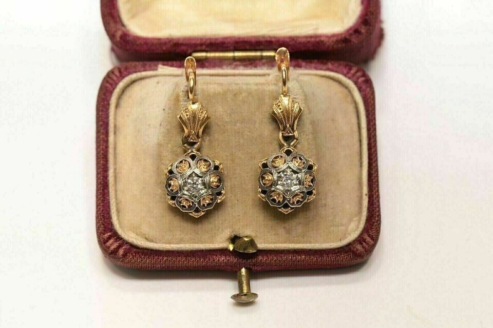 Art Deco Style Round Lab Created Diamond 14K Yellow Gold FN Drop/Dangle Earrings