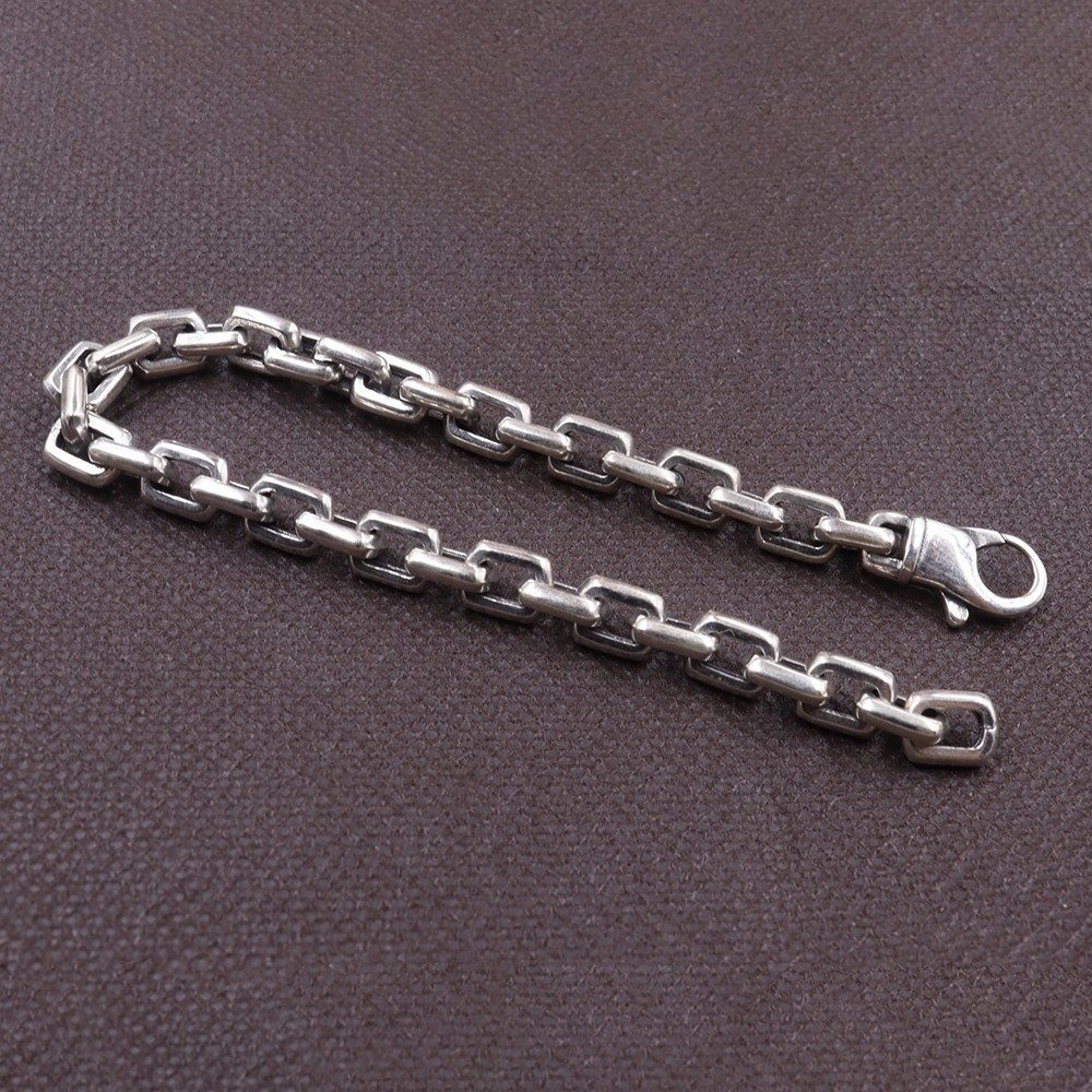 Pure 925 Sterling Silver Men’s Chain 7mm Square O Link Bracelet 27-28g 8.26inch
