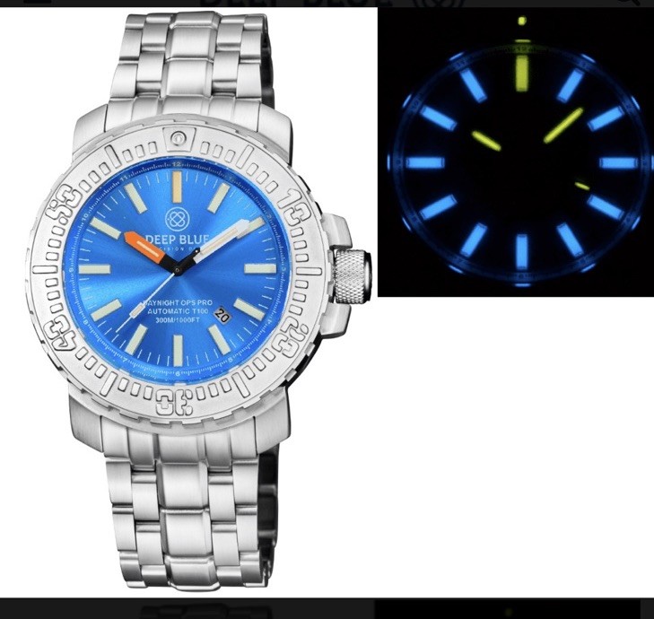 DAYNIGHT OPS PRO-TRITIUM TUBES AUTOMATIC 46M BEZEL LIGHT BLUE/YELLOW TRITIUM TUB