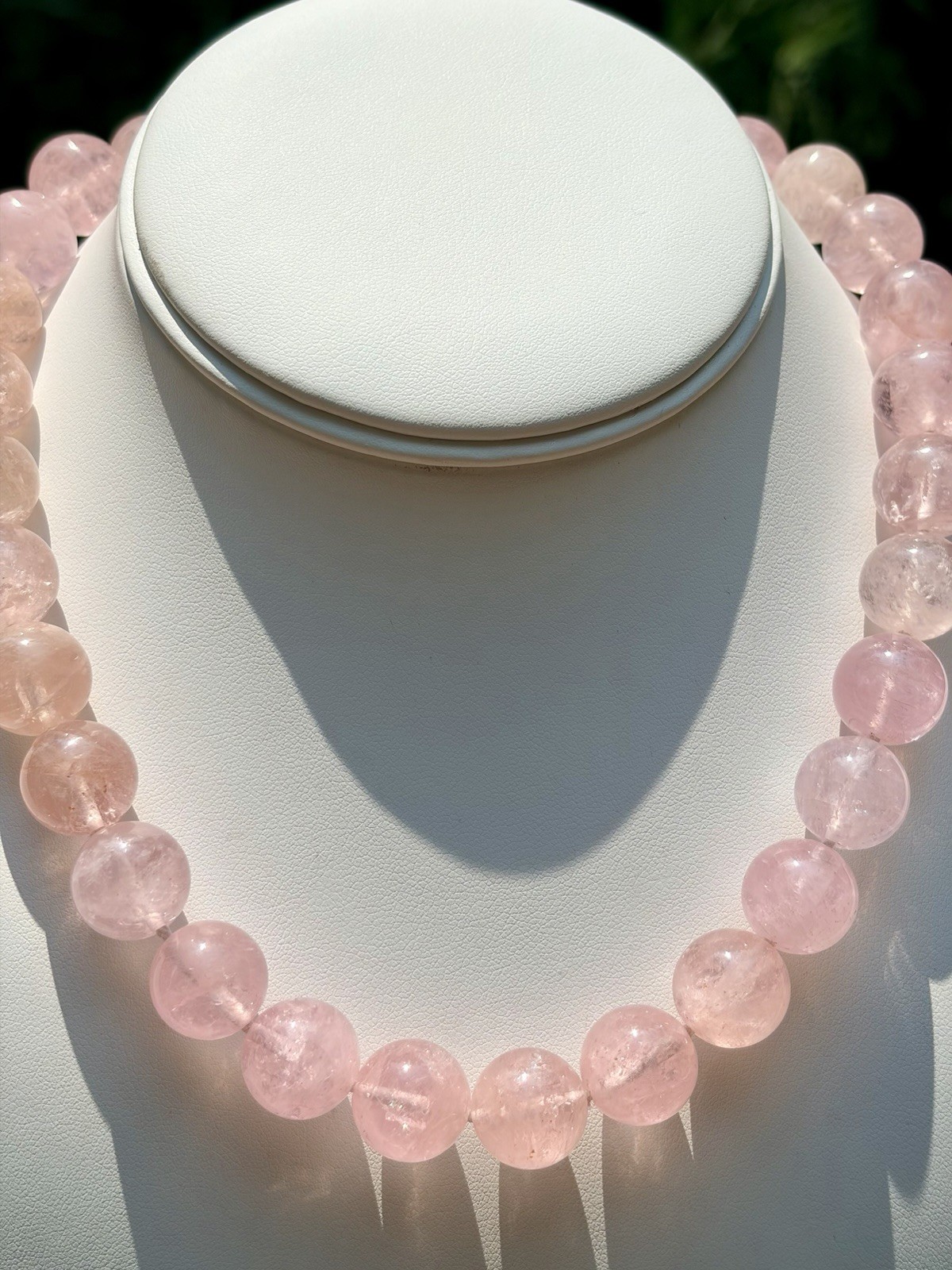 Madagascar Rose Quartz Necklace 14mm Silk Knotted 925 Cameo Clasp OOAK VTG
