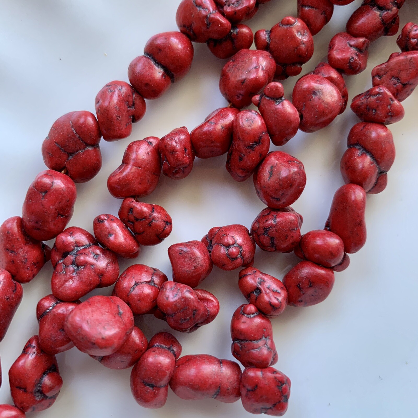2.64 OZ/75G/ 33 Inches Strand Approx. 110 Pcs Dyed Red Turquoise Drilled Nugget