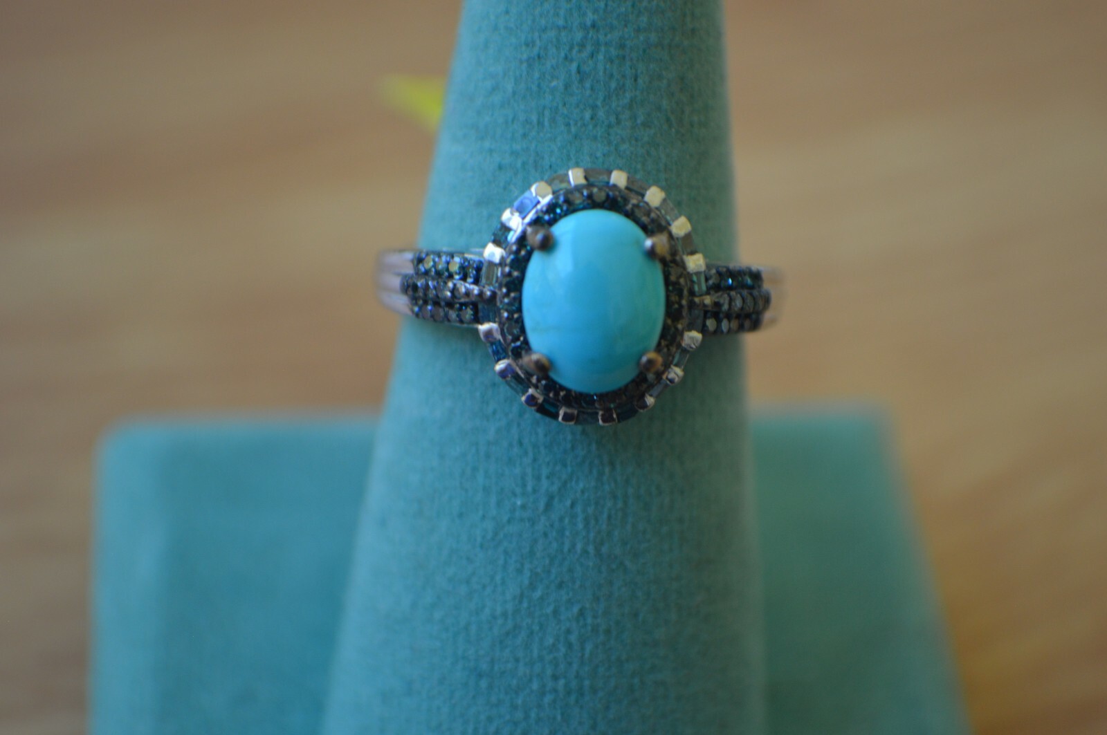 1.90ct AZ Sleeping Beauty Turquoise /Diamond Ring Platinum over Fine Silver Sz 9