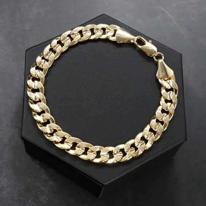 High-End Hip Hop 14K Stamped 10mm 9″ Gold Plated Brass Cuban Chain Bracelet
