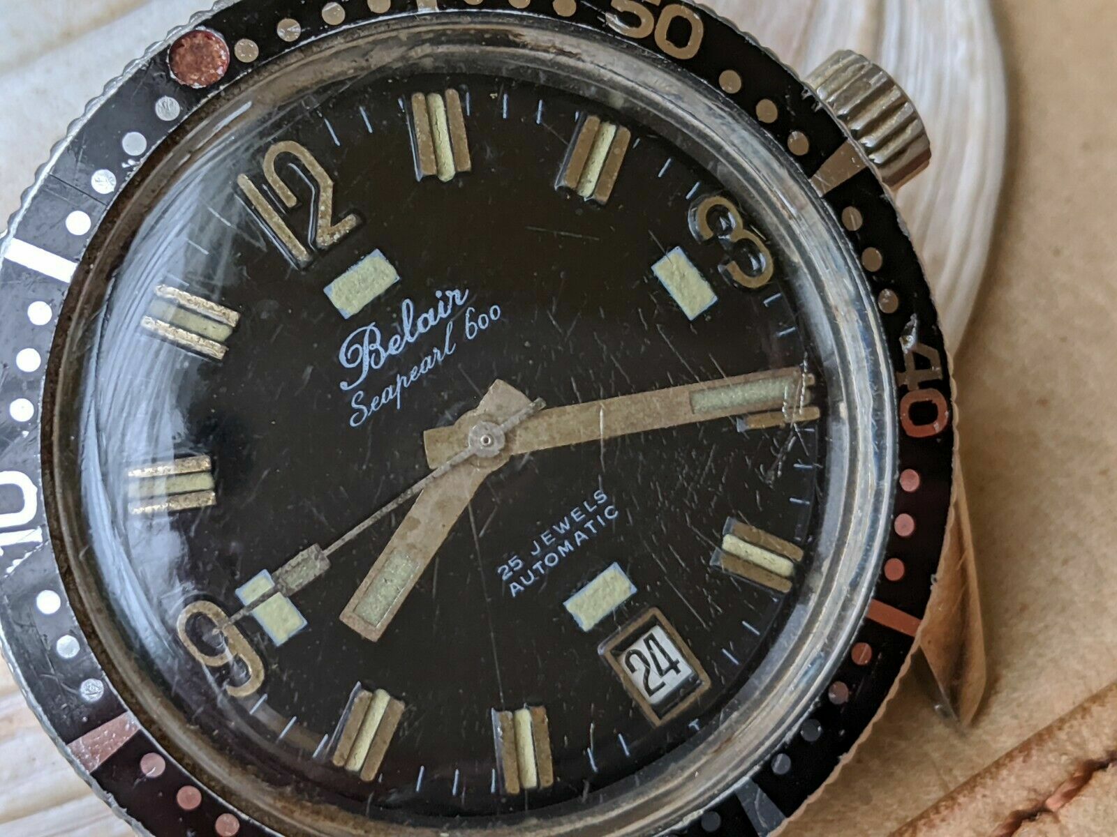 Vintage 1970’s Belair Seapearl 600 French Diver w/Countdown Bezel,All SS Case