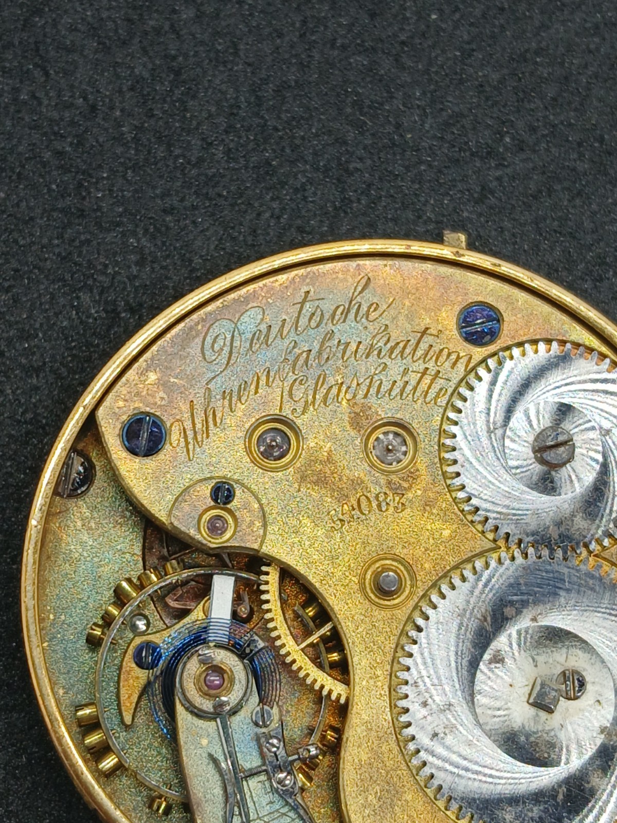 Vintage A. Lange & Söhne Glashutte Pocket Watch Movement N°54083 Dial 43mm