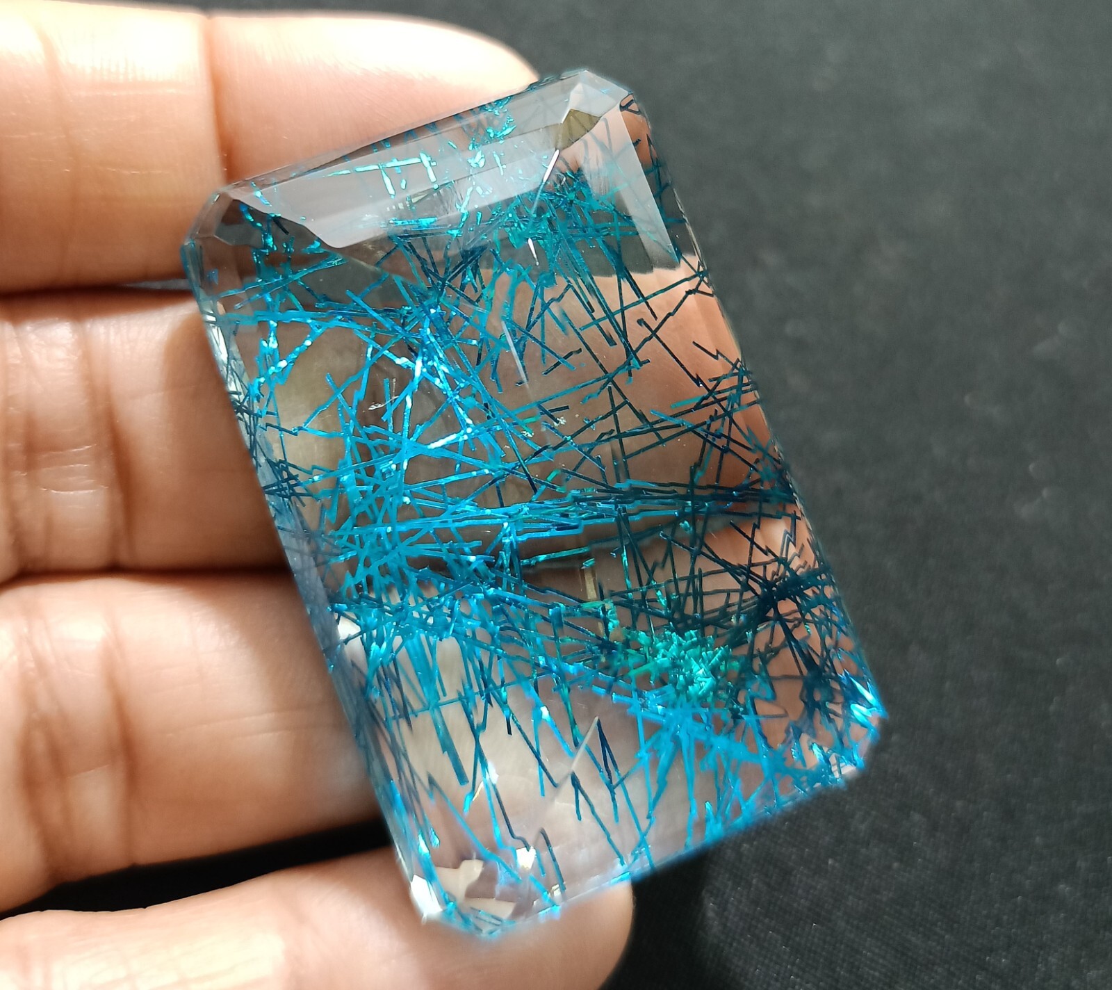 EGL Certified 165.35 Ct EMERALD Cut Natural Blue Rutilated Quartz Loose Gemstone