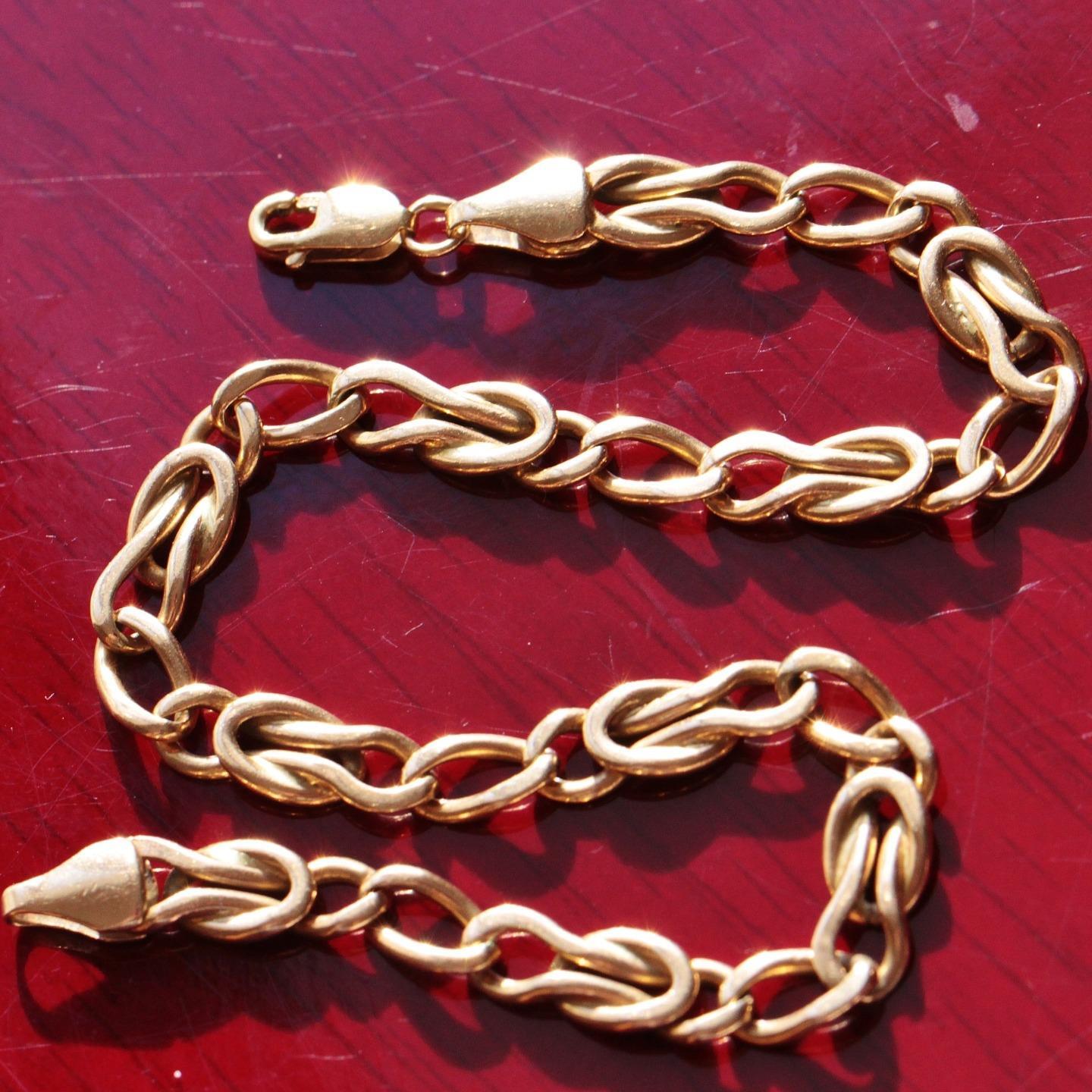 14k yellow gold bracelet Italian 7.62″ diamond cut fancy link chain vintage 7.9g