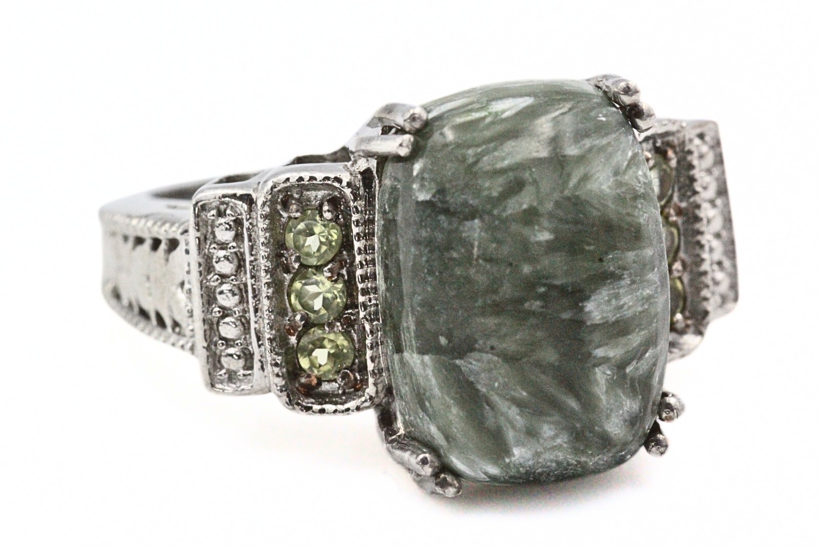 STS Karis Rhodium Plate Contemporary Green Opal HSN Cocktail Ring Sz 7