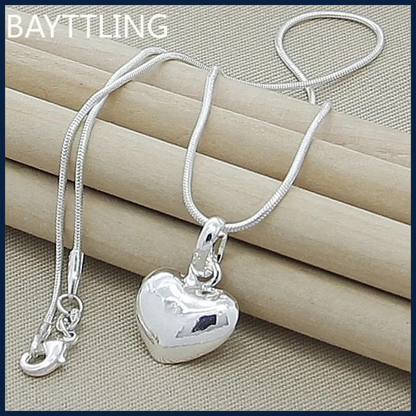 Fine 925 Sterling Silver Solid Heart Necklace 18-24 Inches Snake Chain For Women