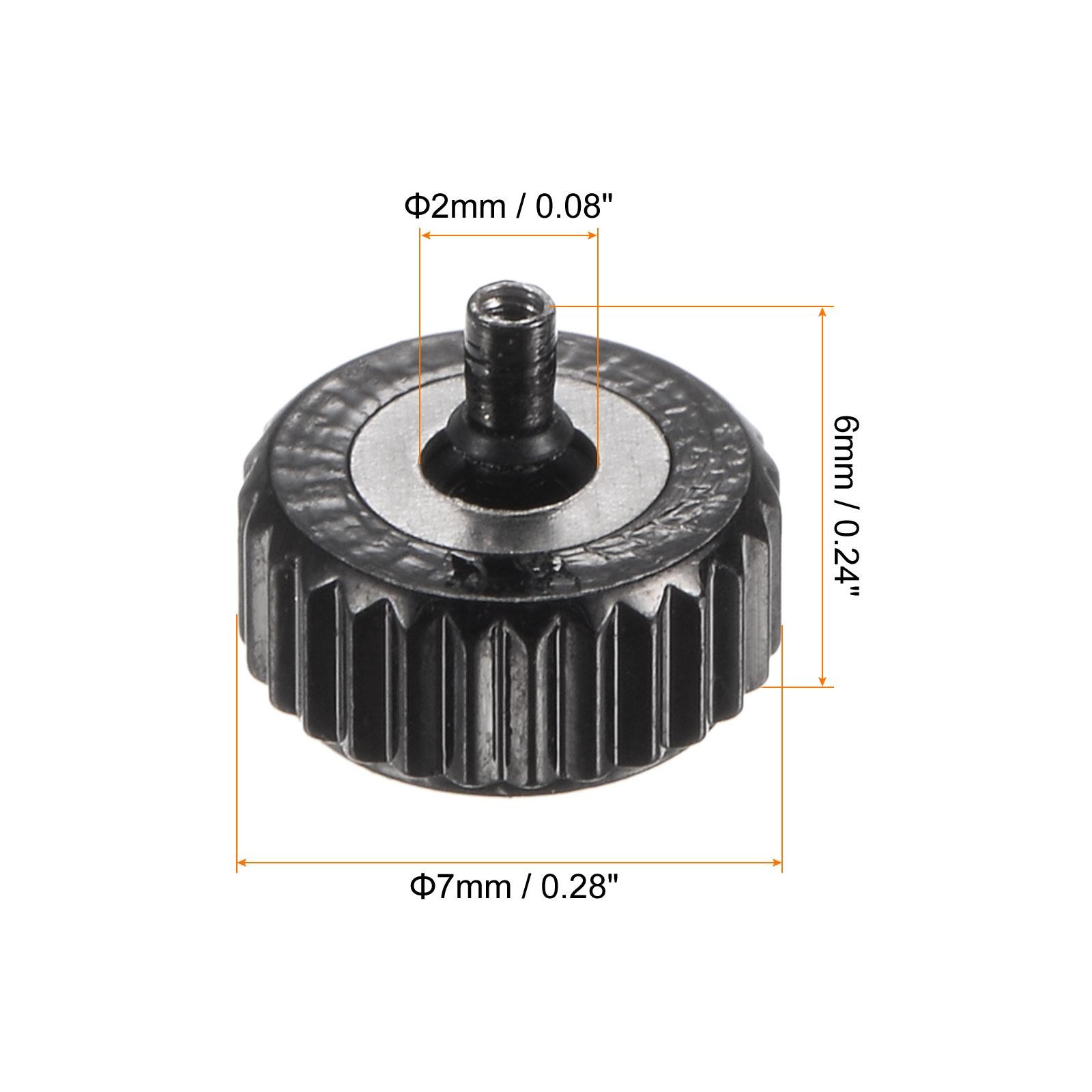 2Pcs 6x7mm Watch Crown SUS304 Flat Head Long Stem Watch Crown 2mm ID Black