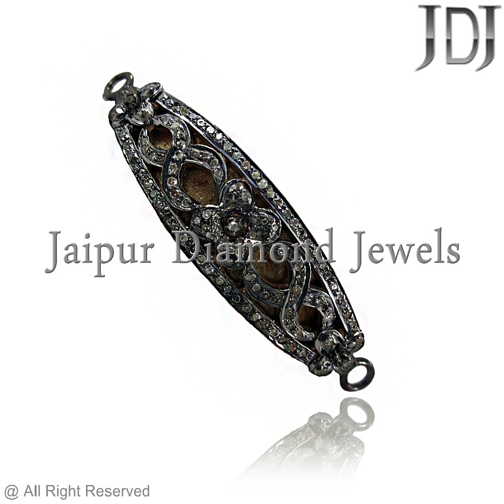 Genuine Pave Diamond 925 Silver Double Loop Connector Handmade Finding Jewelry