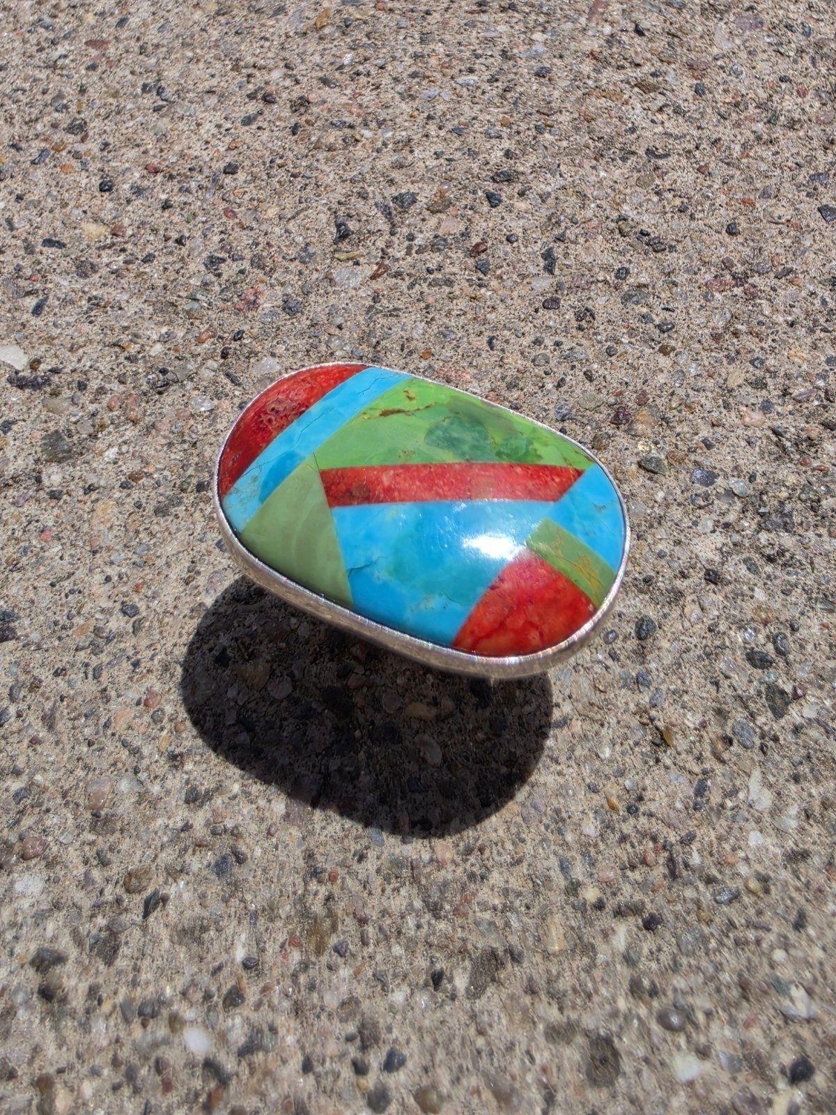 MINE FINDS BY JAY KING DTR Coral & Lemon Lime Turquoise Sterling Silver Ring