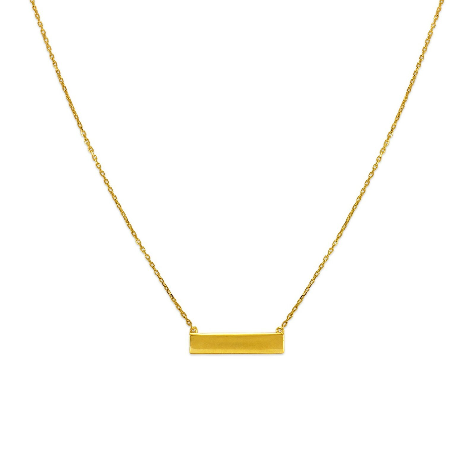 Bar Pendant Necklace Minimalist Simple Thin Cable Chain Women 14K Solid Gold