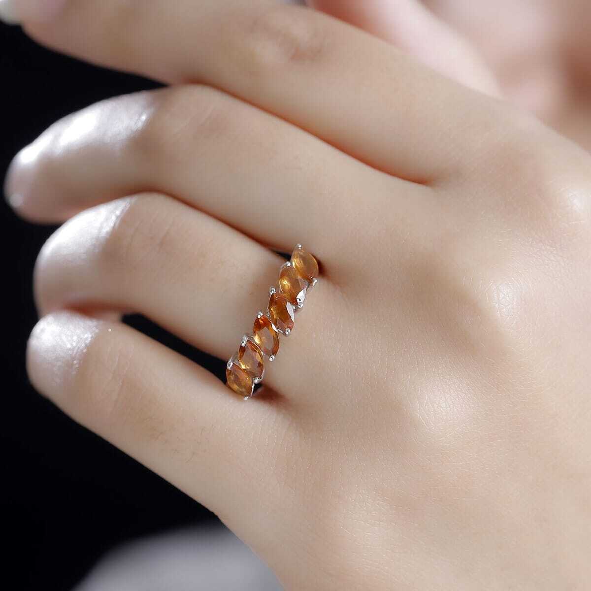 GORGEOUS!! 1.90ctw Ceylon Hessonite Garnet Band Ring Rhodium Plated Size 8
