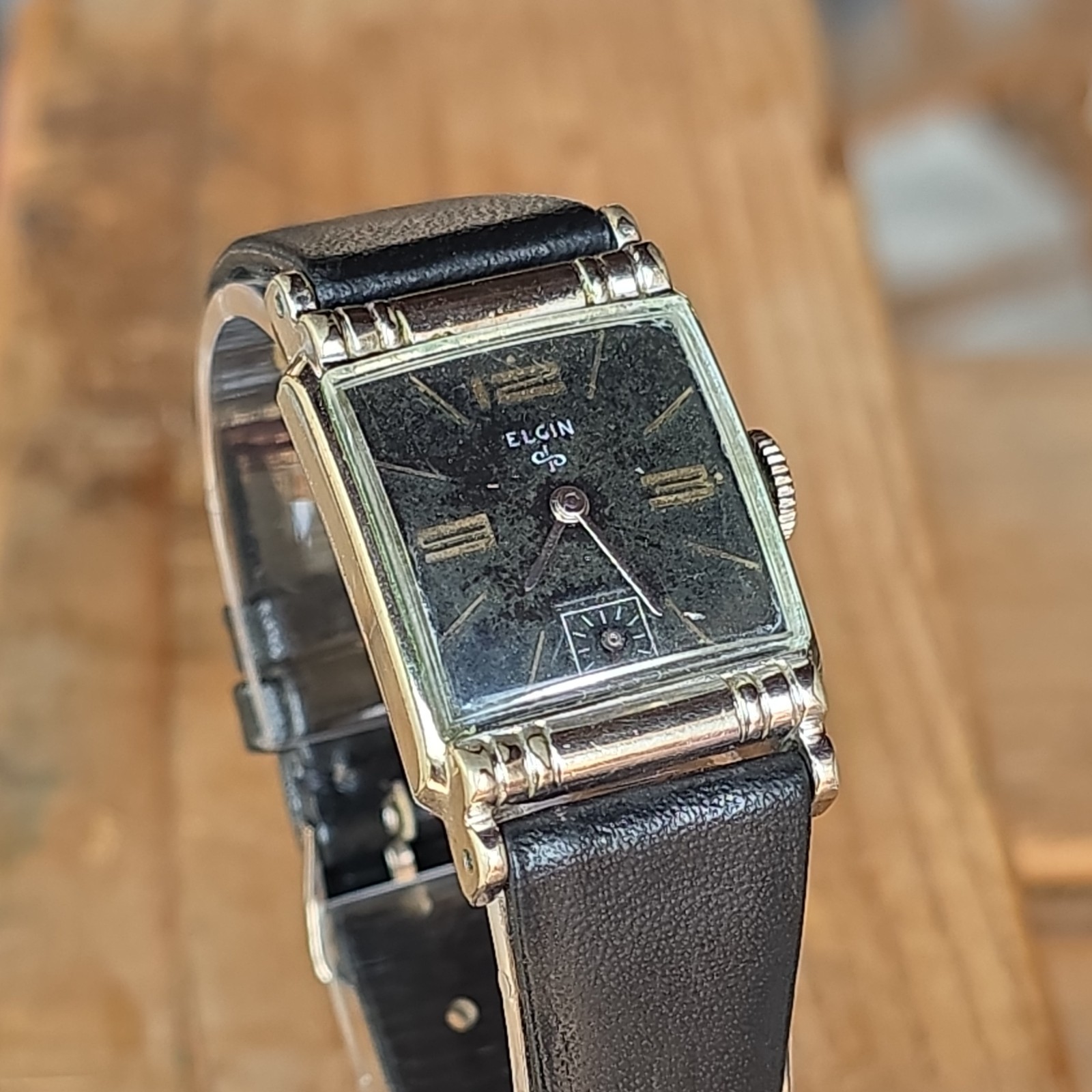 Vtg. 1950s Elgin 23mm Manual Wind, Art Deco Lugs, 10k White GF Case, Runs Smooth