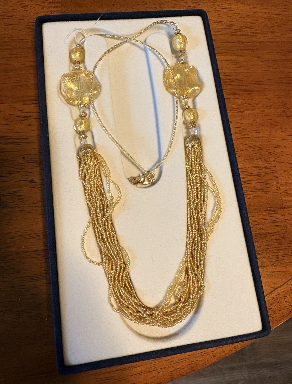 Vintage Murano Venetian Gold Tone Multi-Strand Beaded Statement Necklace