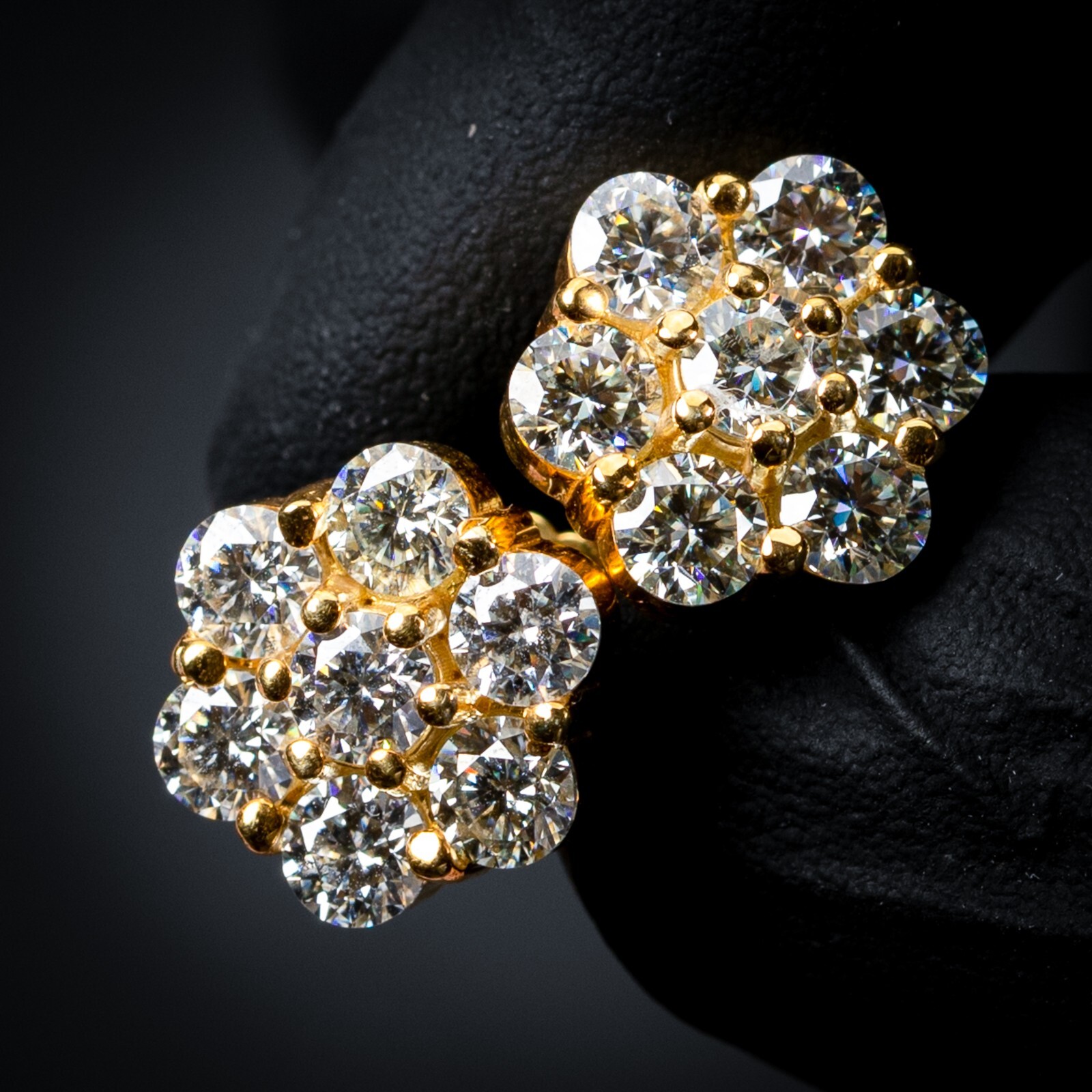 Iced Cz Large Yellow Gold Plated Hip Hop Flower Cluster Hip Hop Stud Earrings