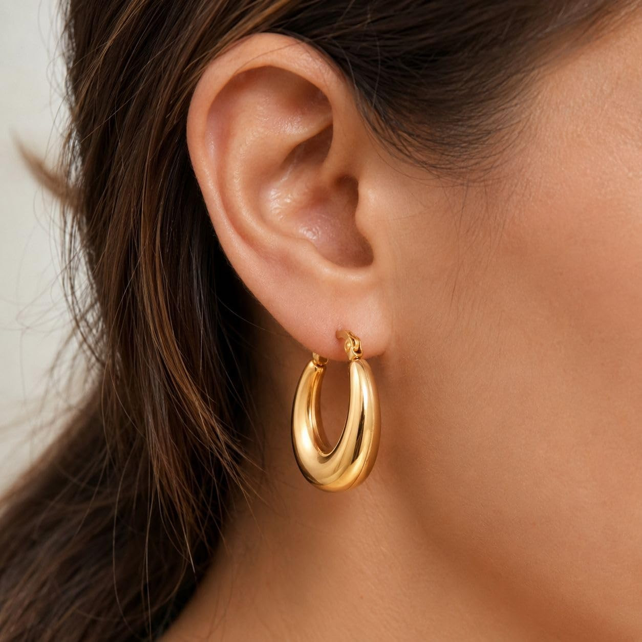 Gold Hoop Earrings for Women U Shaped 14K Gold Plated Stainless Steel Hoops Ligh