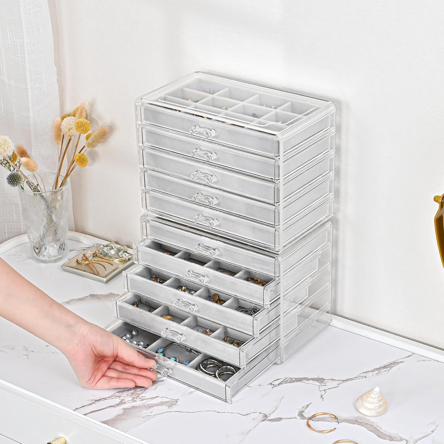 Adjustable Velvet Trays Jewelry Organizer – 10 Layers