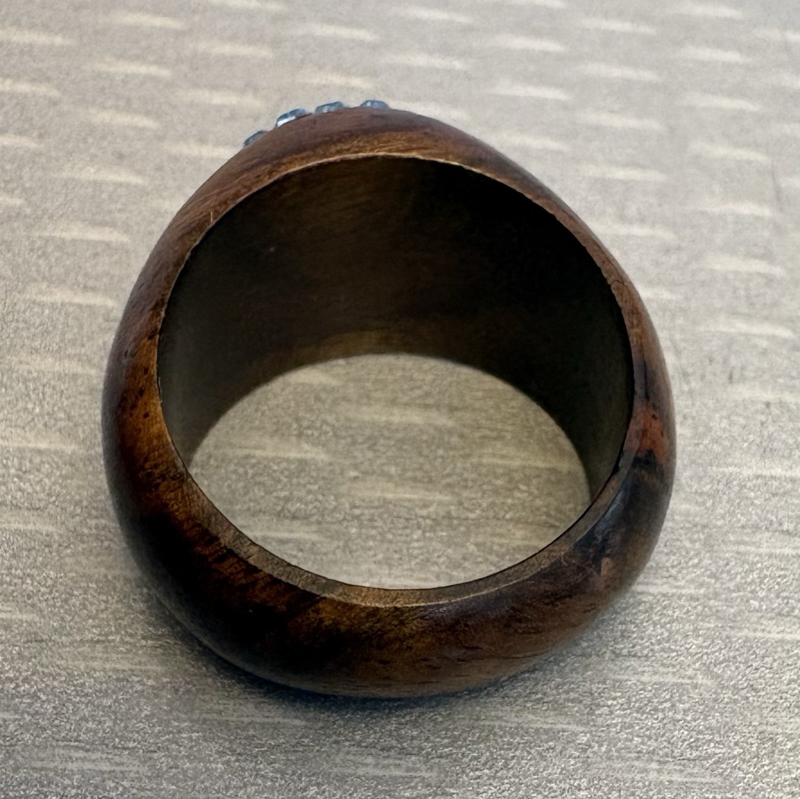 Walnut Wood Ring Aqua Swarovski Crystal Pave Set Dome size 7.25