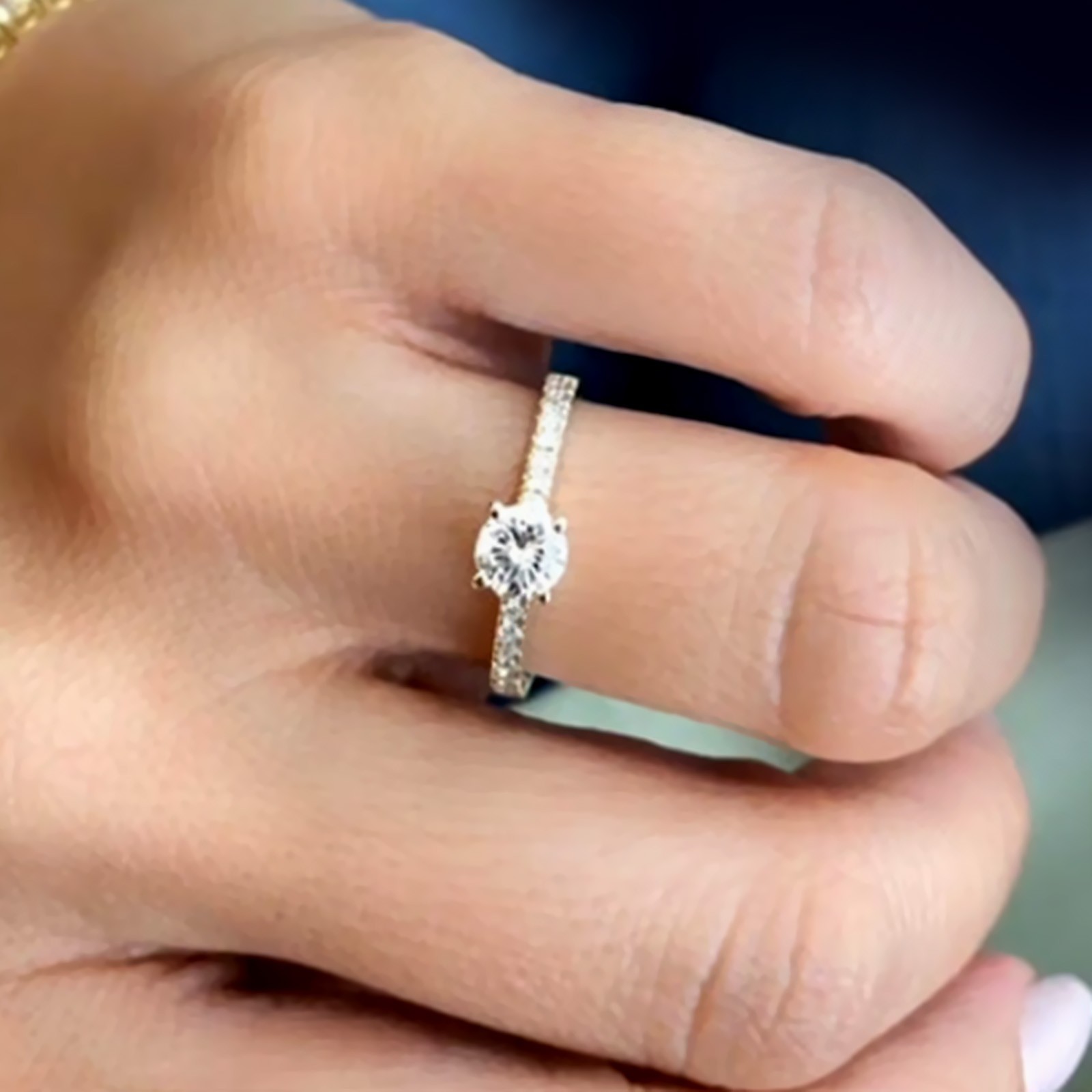Diamond Ring Engagement Gold Lab Grown 14K Yellow E F VVS GLI Round 0.80 Carat