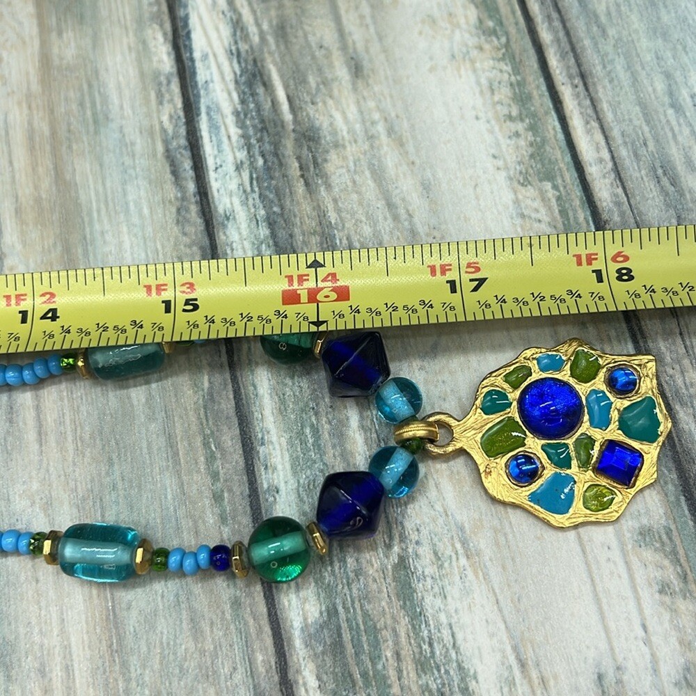 Vintage 90’s QVC Robert Rose signed blue bead long boho style pendant necklace